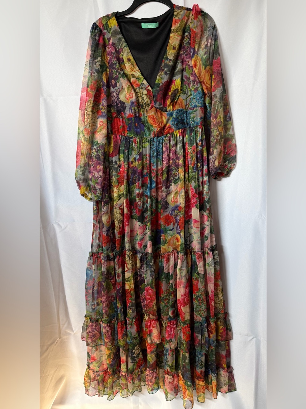 Stunning Floral Tiered Long Sleeve Maxi Dress -